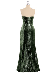 Long Sequins Dresses with Sweethart Neck Olive Green
