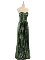 Long Sequins Dresses with Sweethart Neck Olive Green