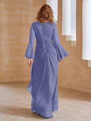 A-line V-Neck Long Sleeves Floor-Length Chiffon Dress Periwinkle