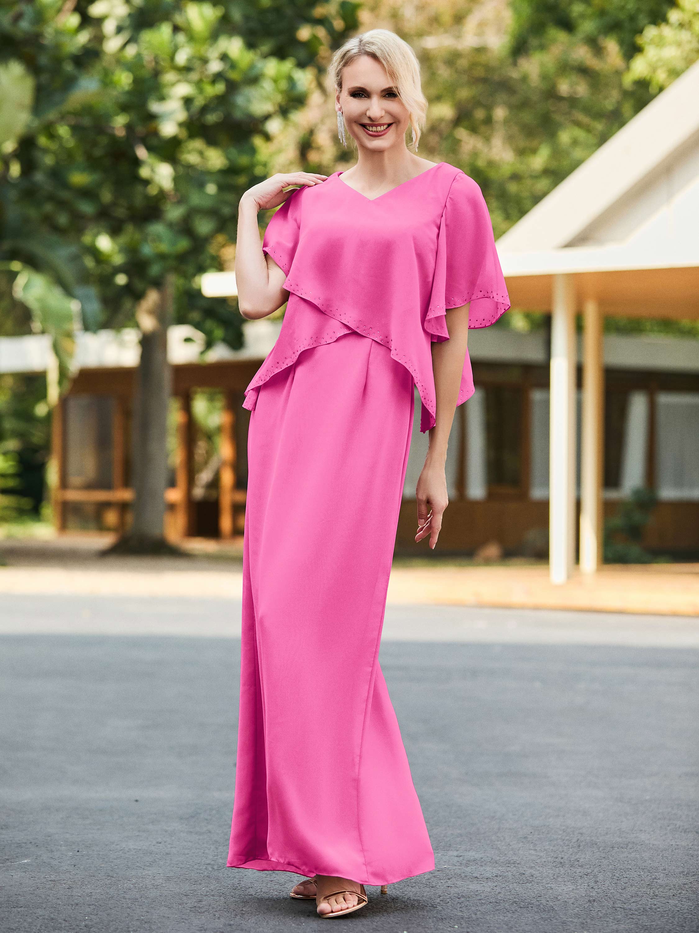 BABARONI Chiffon Azalea Mother of the Bride Dresses Sheath/Column V ...