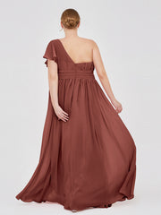 One FLUTTER SLEEVE Long Chiffon Dresses Terracotta