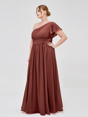 One FLUTTER SLEEVE Long Chiffon Dresses Terracotta