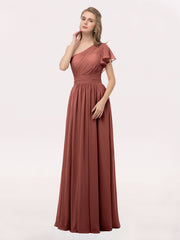 One FLUTTER SLEEVE Long Chiffon Dresses Terracotta