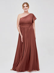 One FLUTTER SLEEVE Long Chiffon Dresses Terracotta