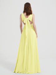 V-neck Chiffon Bridesmaid Dress with Bow Back Daffodil