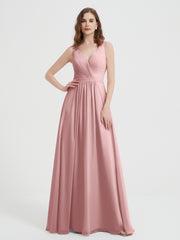 V-neck Chiffon Bridesmaid Dress with Bow Back Dusty Rose