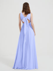 V-neck Chiffon Bridesmaid Dress with Bow Back Lavender