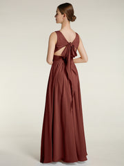 V-neck Chiffon Bridesmaid Dress with Bow Back Terracotta