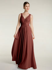 V-neck Chiffon Bridesmaid Dress with Bow Back Terracotta