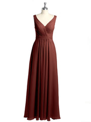V-neck Chiffon Bridesmaid Dress with Bow Back Terracotta