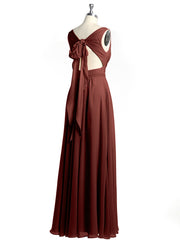 V-neck Chiffon Bridesmaid Dress with Bow Back Terracotta