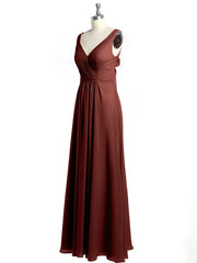 V-neck Chiffon Bridesmaid Dress with Bow Back Terracotta