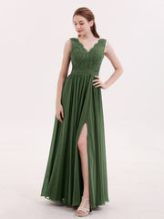 Low Back Sexy Long Dresses with Slit Olive Green