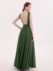 Low Back Sexy Long Dresses with Slit Olive Green