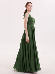 Low Back Sexy Long Dresses with Slit Olive Green