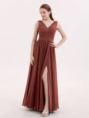 Low Back Sexy Long Dresses with Slit Terracotta