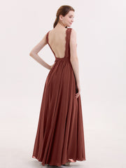 Low Back Sexy Long Dresses with Slit Terracotta Plus Size