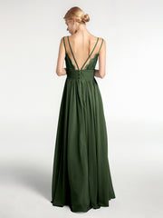 Double Straps Chiffon Long Bridesmaid Dress Olive Green