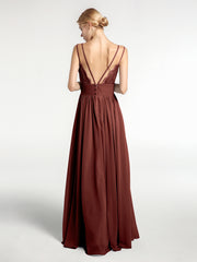 Double Straps Chiffon Long Bridesmaid Dress Terracotta