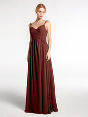 Double Straps Chiffon Long Bridesmaid Dress Terracotta