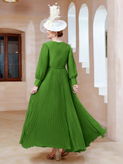 A-line V-Neck Long Sleeve Chiffon Dress Moss Plus Size