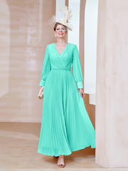 A-line V-Neck Long Sleeve Chiffon Dress Spa Plus Size