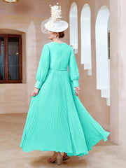 A-line V-Neck Long Sleeve Chiffon Dress Spa Plus Size