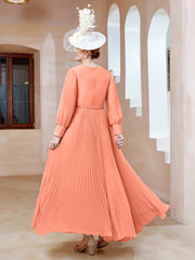 A-line V-Neck Long Sleeve Chiffon Dress Sunset Plus Size