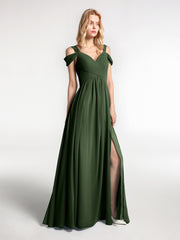 Cold-Shoulder Empire Max Dress with Slit Olive Green