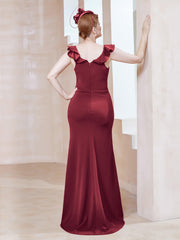 Sheath Stretch Crepe Dress With Slit Burgundy
