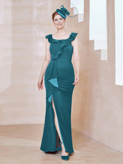 Sheath Stretch Crepe Dress With Slit Ink Blue Plus Size