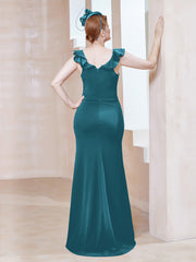 Sheath Stretch Crepe Dress With Slit Ink Blue Plus Size