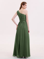 Lace Top Chiffon Skirt Dresses with Slit Olive Green