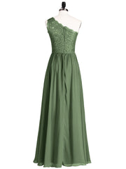 Lace Top Chiffon Skirt Dresses with Slit Olive Green