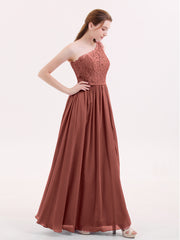 Lace Top Chiffon Skirt Dresses with Slit Terracotta