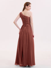 Lace Top Chiffon Skirt Dresses with Slit Terracotta