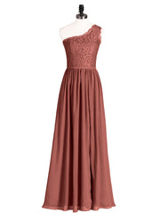Lace Top Chiffon Skirt Dresses with Slit Terracotta