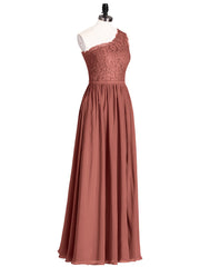 Lace Top Chiffon Skirt Dresses with Slit Terracotta