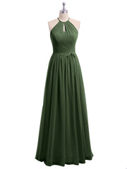 Halter Chiffon Gown Triangular Open Back Olive Green
