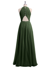 Halter Chiffon Gown Triangular Open Back Olive Green