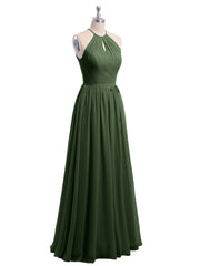Halter Chiffon Gown Triangular Open Back Olive Green