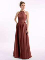 Halter Chiffon Gown Triangular Open Back Terracotta
