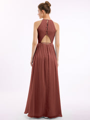 Halter Chiffon Gown Triangular Open Back Terracotta