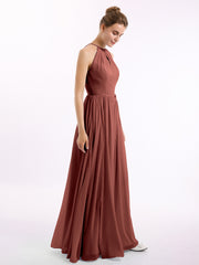 Halter Chiffon Gown Triangular Open Back Terracotta