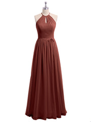 Halter Chiffon Gown Triangular Open Back Terracotta