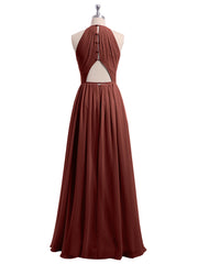 Halter Chiffon Gown Triangular Open Back Terracotta