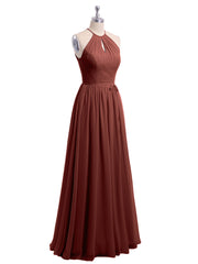Halter Chiffon Gown Triangular Open Back Terracotta