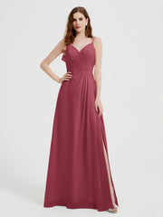 Spaghetti Strap Chiffon Bridesmaid Dress with Slit Cinnamon Rose