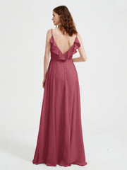 Spaghetti Strap Chiffon Bridesmaid Dress with Slit Cinnamon Rose