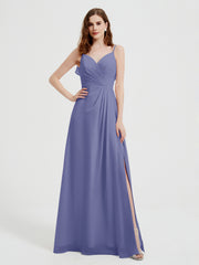 Spaghetti Strap Chiffon Bridesmaid Dress with Slit Periwinkle Plus Size